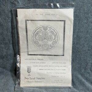 Vintage Jane Snead Samplers Linen Needlework Embroidery Kit #395 Irish Hex 8"x8"